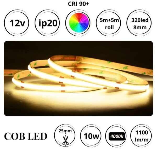 COB LED traka MEGGA FleXY 4000K 12V 320 LED/m