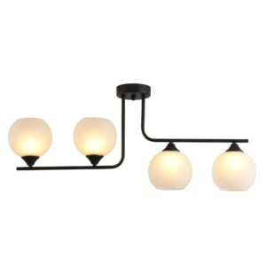 plafonska lampa sa 4 grla E27 crna sa kuglama