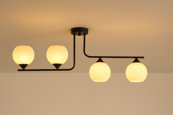 plafonska lampa sa 4 grla E27 crna sa kuglama