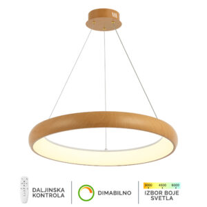 LED viseća lampa fi600mm boja drveta sa daljinskom kontorlom