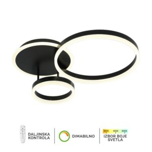 LED plafonska lampa F2047-66C BK sa tri prstena, crna boja, sa izborom boje svetla