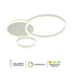 LED plafonska lampa F2047-66C WH sa tri prstena, BELA boja, sa izborom boje svetla