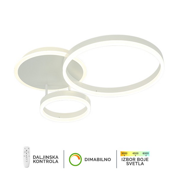 LED plafonska lampa F2047-66C WH sa tri prstena, BELA boja, sa izborom boje svetla