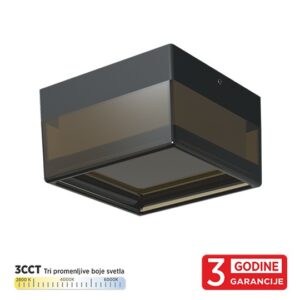 Kvadratna crna LED plafonjera 9W 3CCT IP65 sa 3 godine garancije
