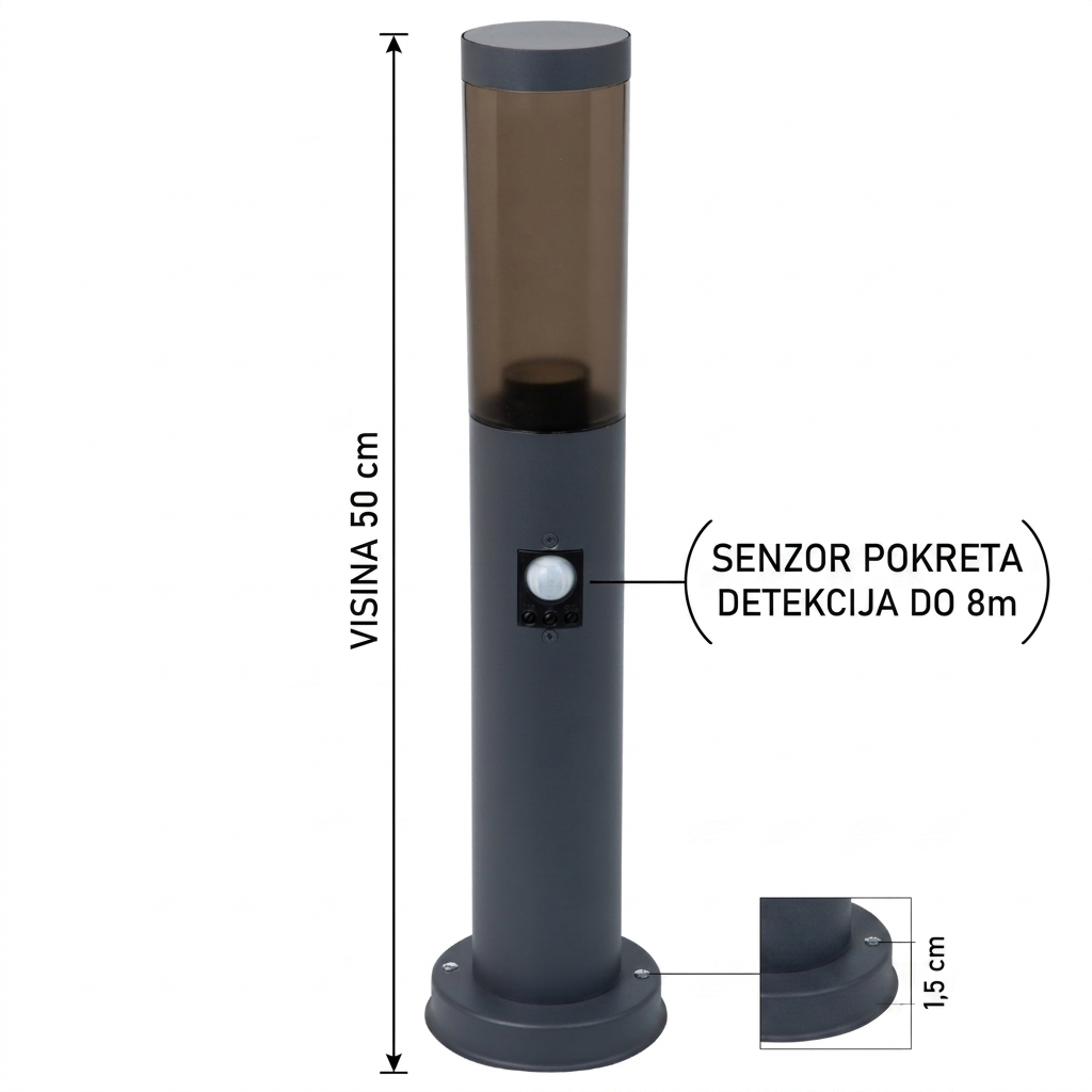 Baštenski stubić sa senzorom pokreta S3107 DG+SM visina 500mm antracit dim staklo