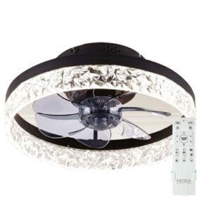 Crni plafonski ventilator sa kristalnim LED svetlom 4923 i priloženim daljinskim upravljačem