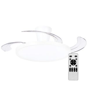 Beli moderni plafonski ventilator 4929 sa prozirnim elisama, velikim okruglim LED svetlom i daljinskim upravljačem